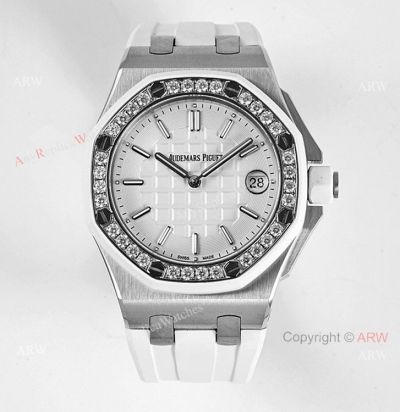 Ladies Audemars Piguet Royal Oak Offshore 37mm White Dial Quartz Watch Ref 67540sk 